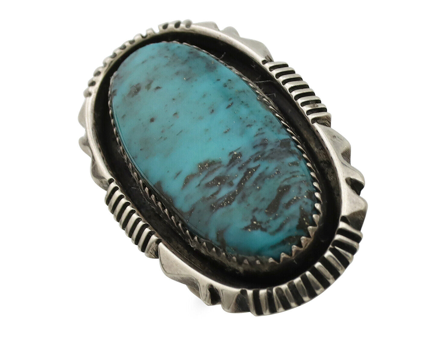 Navajo Ring .925 Silver Spiderweb Turquoise Artist Signed Begay C.1980's