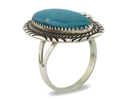 Navajo Ring .925 Silver Kingman Turquoise Native American Artist C.80's