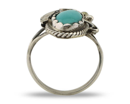 Navajo Inlaid Ring 925 Silver Blue Turquoise Artist Signed Justin Morris C.80s