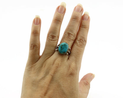 Navajo Ring .925 Silver Kingman Turquoise Native American Artist C.1980's