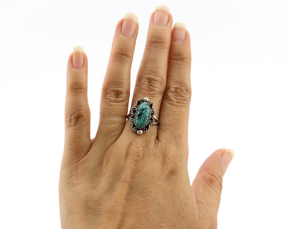 Navajo Ring .925 Silver Spiderweb Turquoise Artist Signed TALHAT C.80's