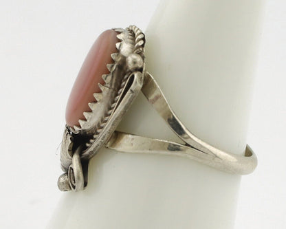 Navajo Ring .925 Silver Natural Pink Mussel Artist Signed Justin Morris C.80's