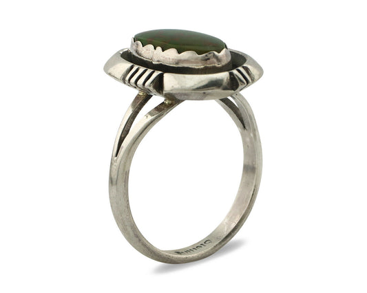 Navajo Ring .925 Silver Spiderweb Turquoise Handmade Native American Artist C80s