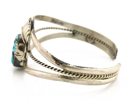 Navajo Chip Inlay Cuff Bracelet 925 Silver Turquoise Native American Artist C80s