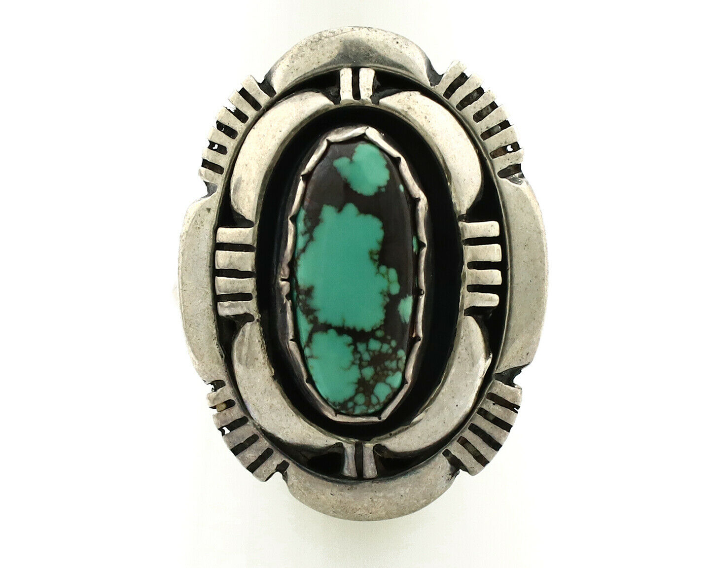 Navajo Ring .925 Silver Spiderweb Turquoise Artist Signed L. M. Nez C80s