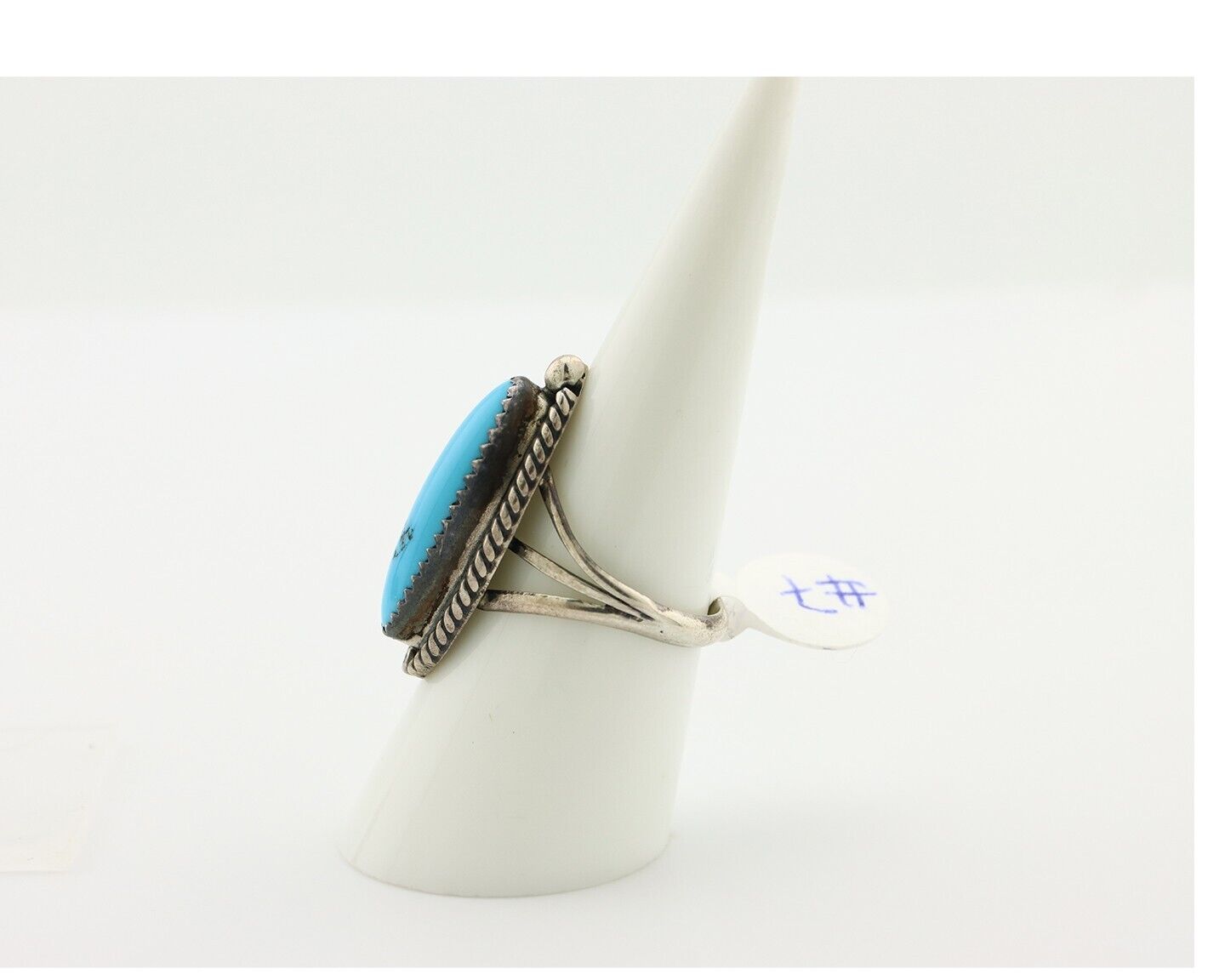 Navajo Ring 925 Silver Natural Blue Turquoise Artist Signed Sarah Curley C.80's