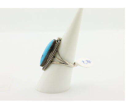 Navajo Ring 925 Silver Natural Blue Turquoise Artist Signed Sarah Curley C.80's
