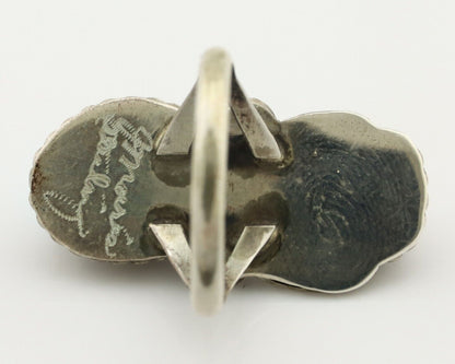 Navajo Ring 925 Silver Blue Turquiose & Coral Artist Signed Justin Morris C.80's