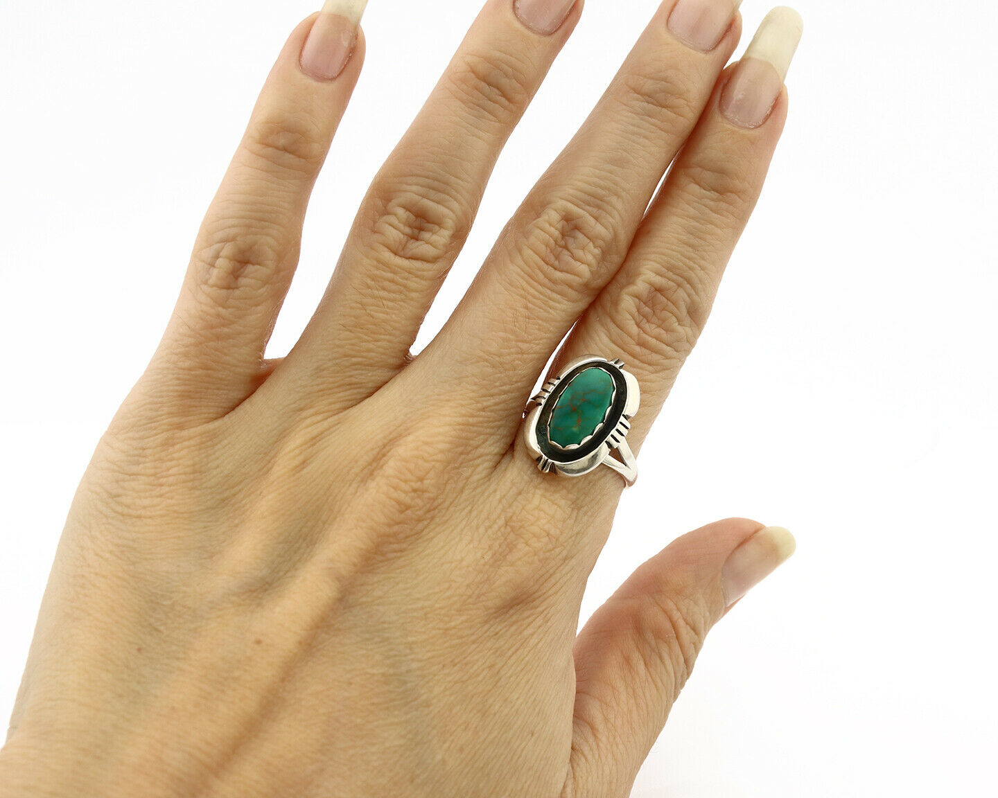 Navajo Ring .925 Silver Kingman Turquoise Handmade Native American Artist C.80's