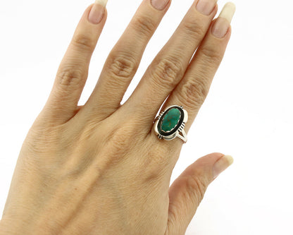 Navajo Ring .925 Silver Kingman Turquoise Handmade Native American Artist C.80's