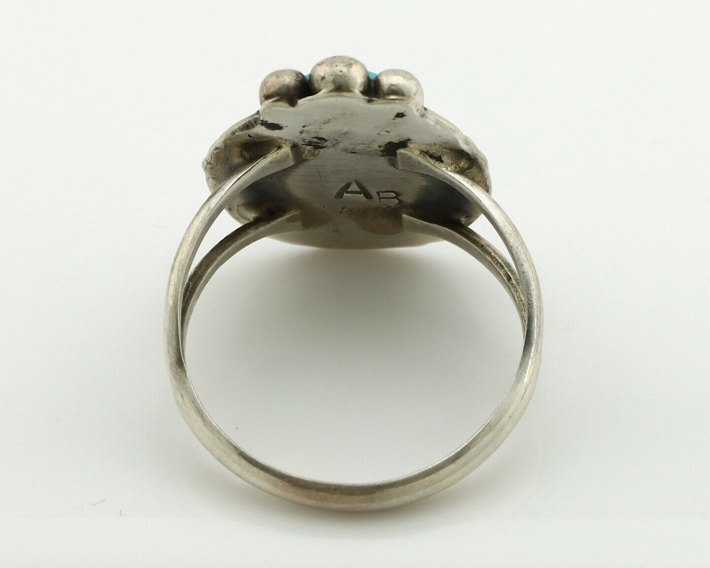 Navajo Ring .925 Silver Blue Turquoise Artist Signed Anna Begay C.1980's