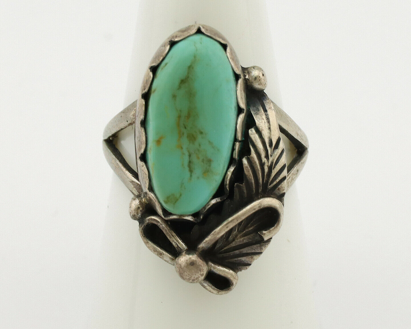 Navajo Ring .925 Silver Kingman Turquoise Native American Signed C.80's