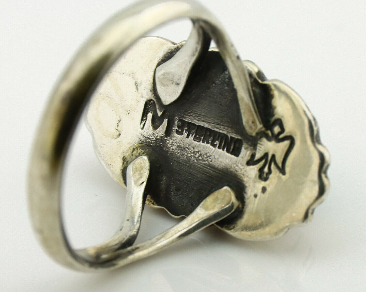 Navajo Ring .925 Silver Green Turquoise Artist Signed M Montoya C.80's