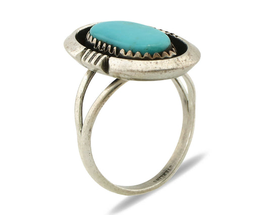 Navajo Ring .925 Silver Sleeping Beauty Turquoise Native American Artist C.1980s
