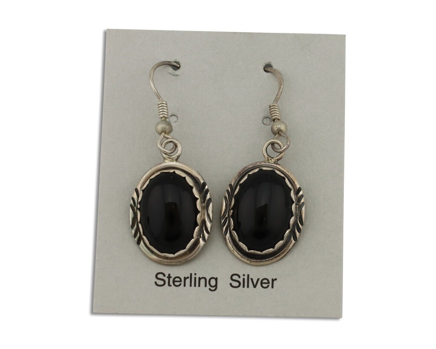 Navajo Earrings 925 Silver Natural Black Onyx Artist Signed T C.80's
