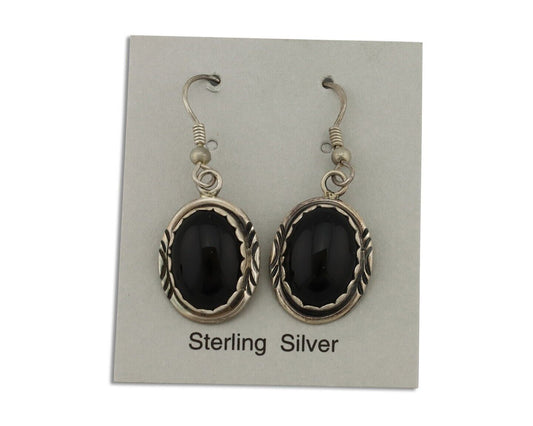 Navajo Earrings 925 Silver Natural Black Onyx Artist Signed T C.80's