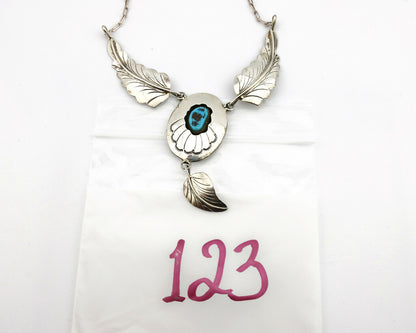 Navajo Necklace .925 Silver Sleeping Beauty Turquoise Signed M C.80's