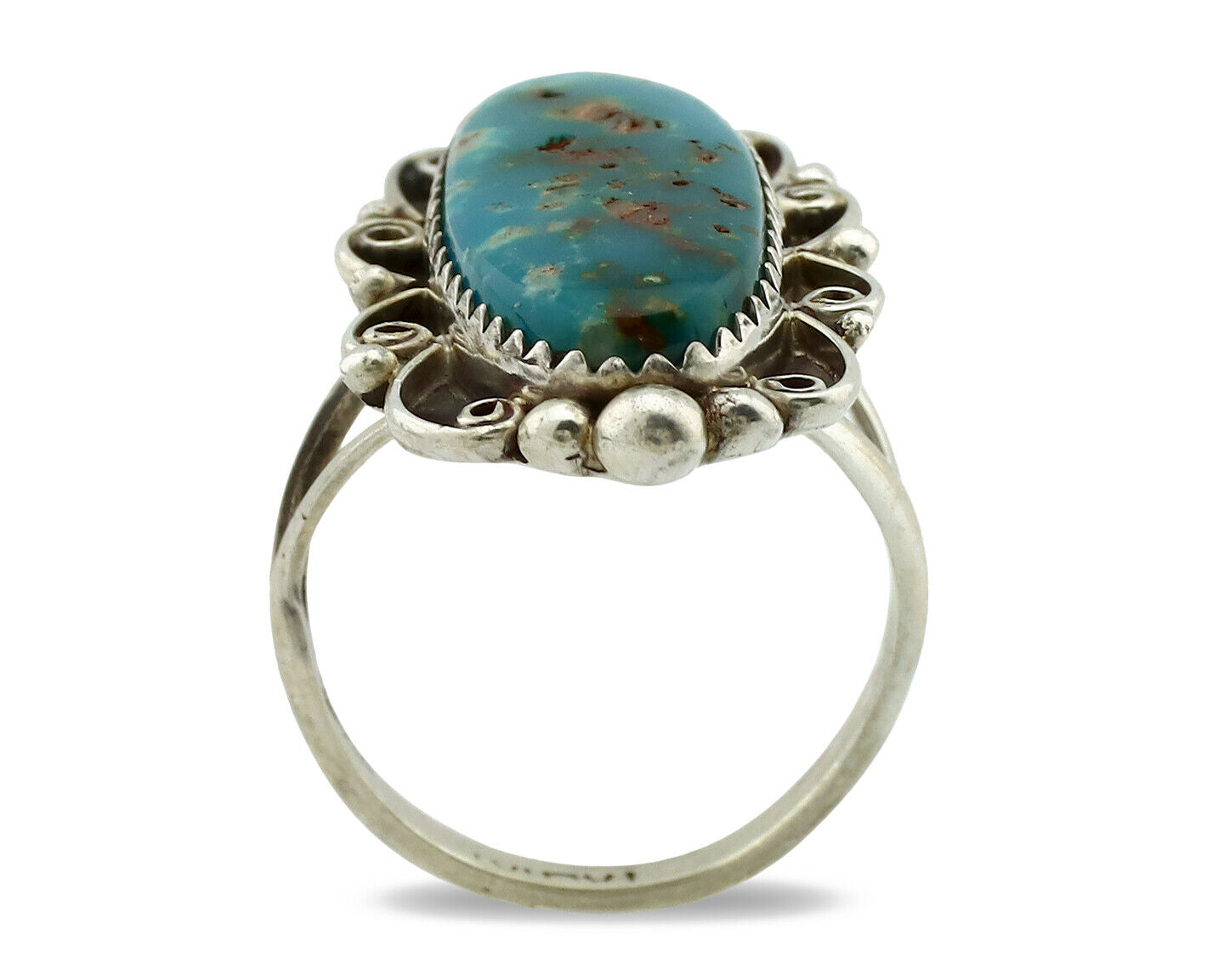Navajo Ring .925 Silver Blue Nevada Turquoise Signed TALHAT C.80's