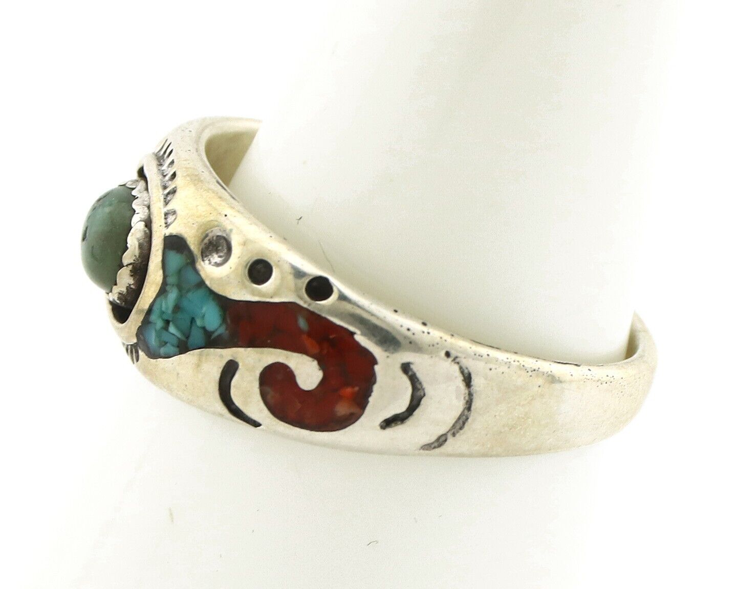 Navajo Handmade Ring 925 Silver Blue Turquoise & Coral Native American C.80's