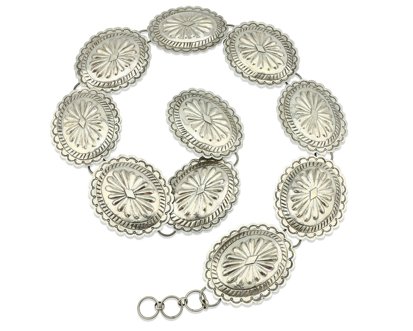 Navajo Concho Belt .925 Silver Hand Stamped Artist Tube Turpens C.80's