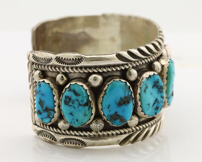 Navajo Link Bracelet .925 Silver Sleeping Beauty Turquoise Native Artist C.80's