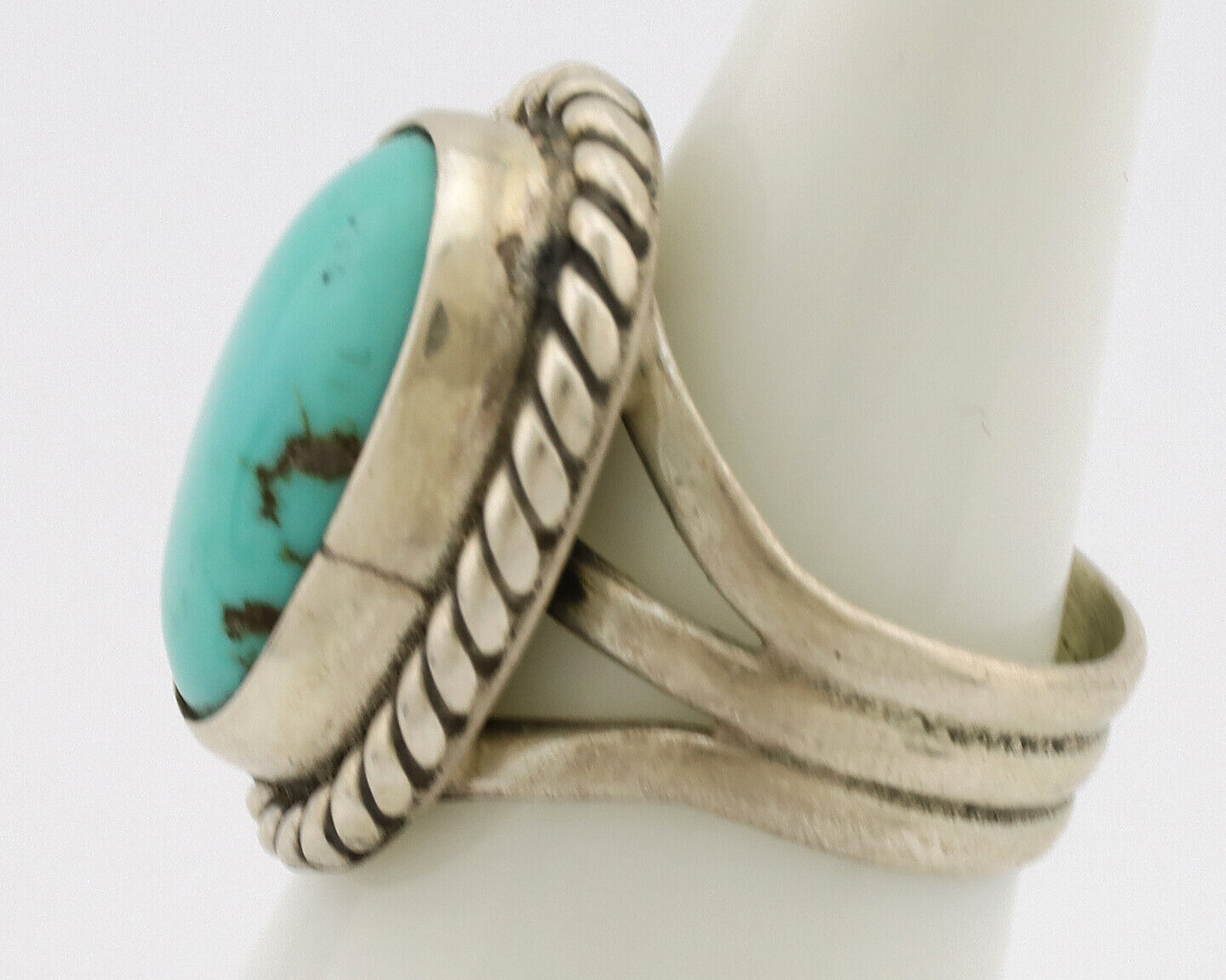 Navajo Ring .925 Silver Natural Kingman Turquoise Native American Artist C.80's