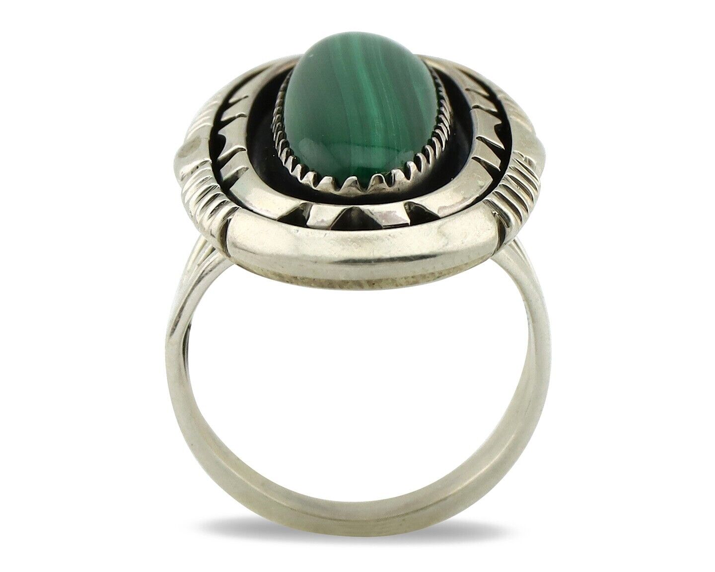 Navajo Ring 925 Silver Natural Malachite Artist Signed William Denetdale C.80's