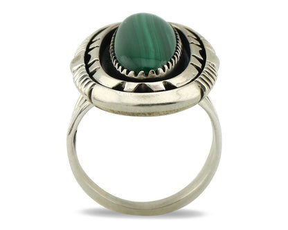 Navajo Ring 925 Silver Natural Malachite Artist Signed William Denetdale C.80's