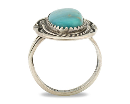 Navajo Ring .925 Silver Nevada Turquoise Native American Artist C.1980's