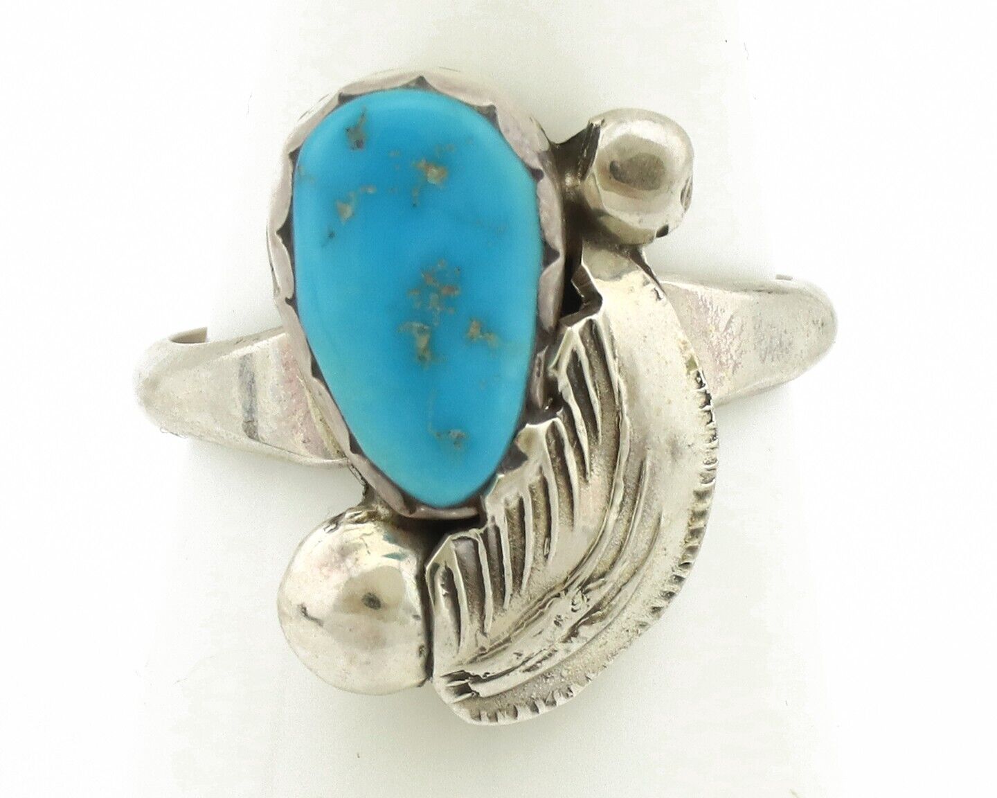 Zuni Ring 925 Silver Natural Mined Blue Turquoise Artist Signed Simplicio C.80's
