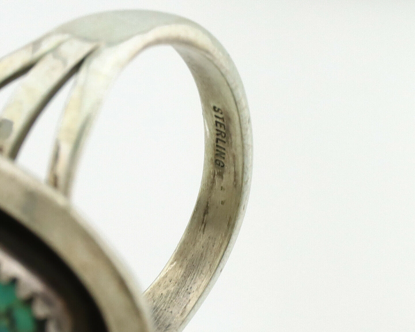 Navajo Ring .925 Silver Spiderweb Turquoise Native American Artist C.1980's