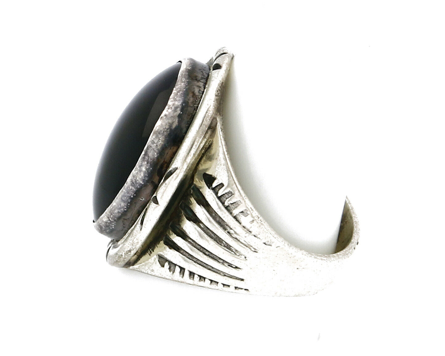 Women's Navajo Ring .925 SOLID Silver Hand Stamped Black Onyx Signed MP