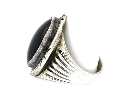 Women's Navajo Ring .925 SOLID Silver Hand Stamped Black Onyx Signed MP