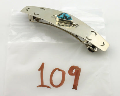 Navajo Hair Clip .925 Silver Sleeping Beauty Turquoise Barrette C.80's