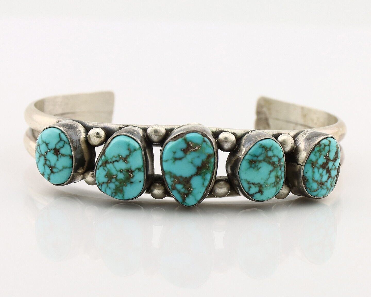 Navajo Bracelet 925 Silver Spiderweb Turquoise Artist Signed E SANDAVOL C80s