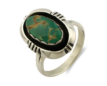 Navajo Ring .925 Silver Fox Mine Turquoise Handmade Native American Artist C80s