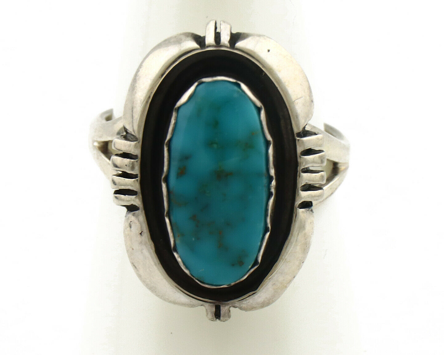 Navajo Ring .925 Silver Kingman Turquoise Handmade Native American Artist C.80's