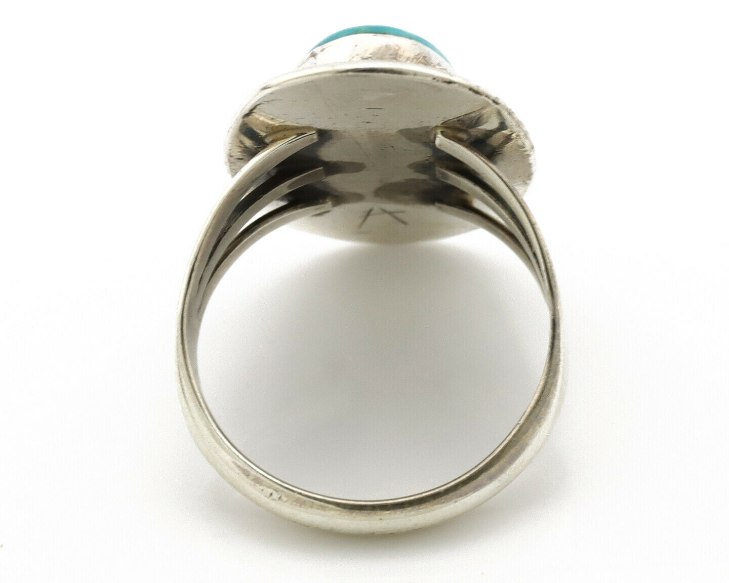 Navajo Ring .925 Silver Blue Gem Turquoise Native American Artist C.80's