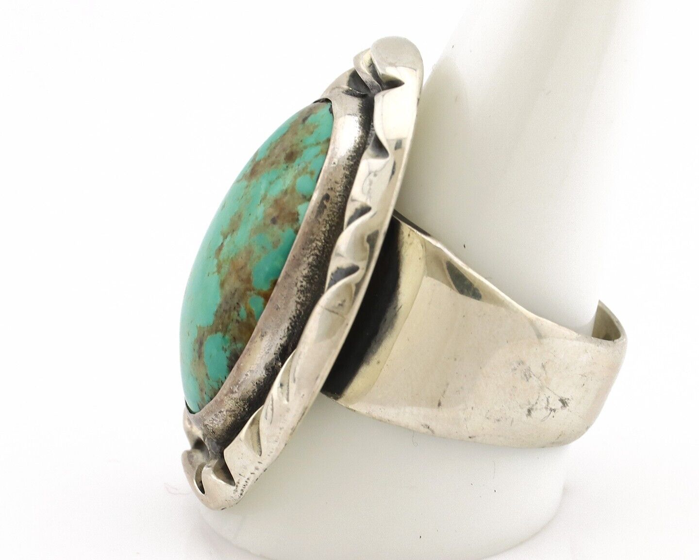 Men's Navajo Ring 925 Silver Kingman Turquoise Native Artist Signed C Montoya