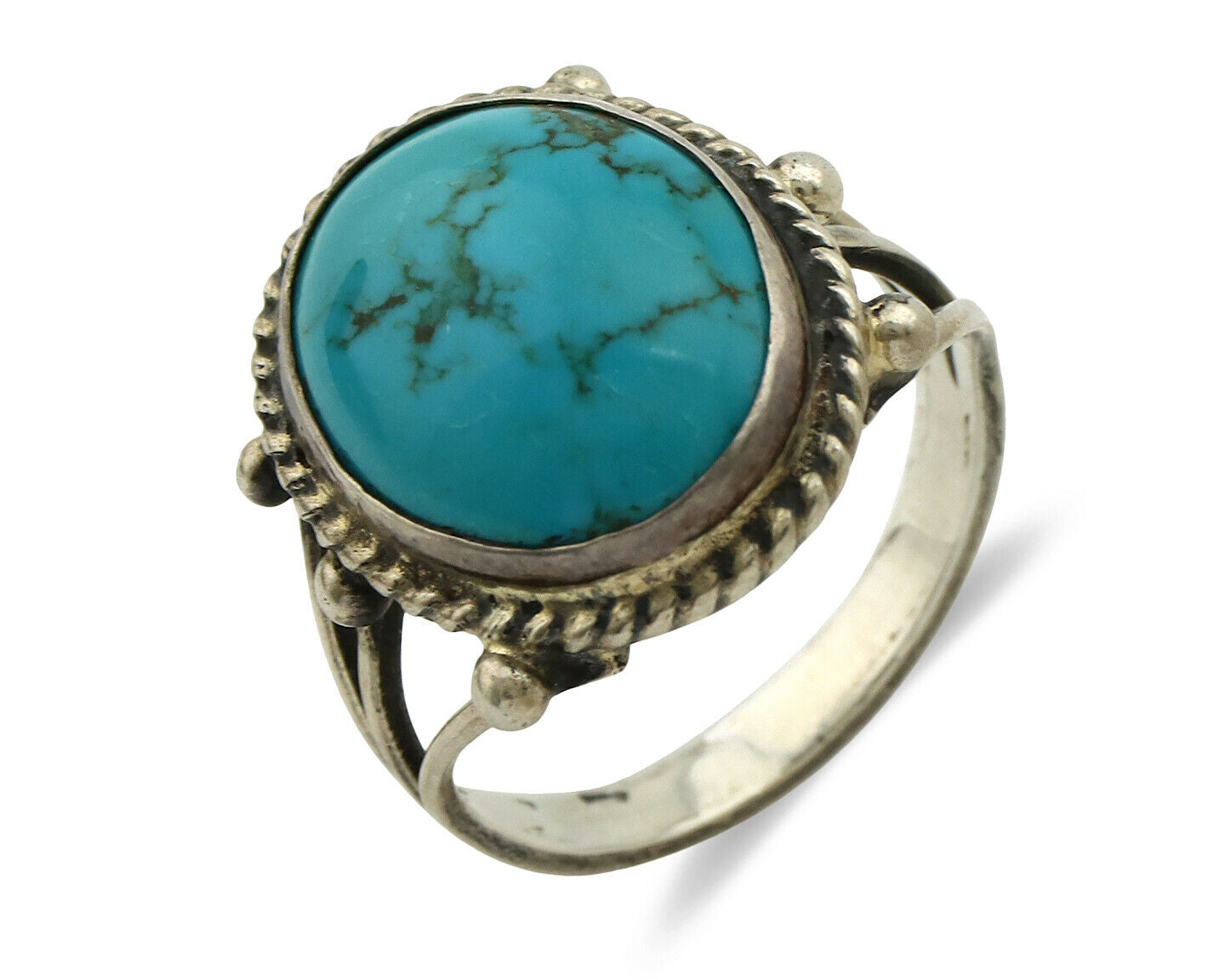 Navajo Ring .925 Silver Blue Turquoise Native American Artist C.1980's