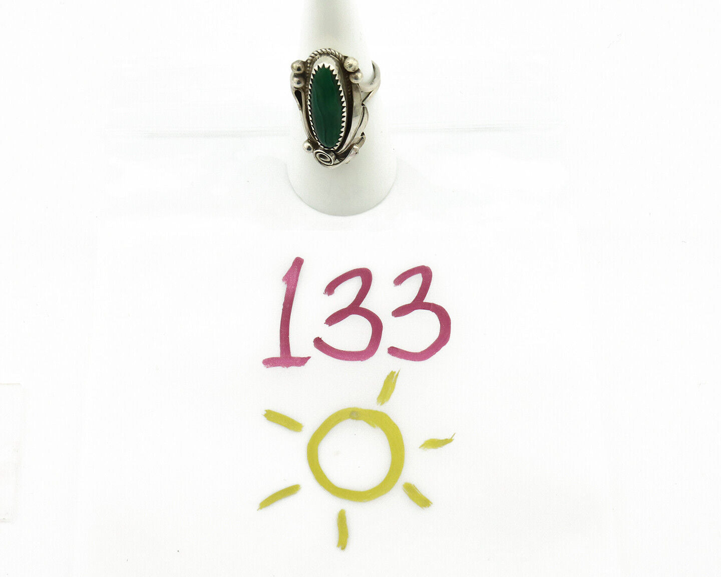 Navajo Ring 925 Silver Natural Green Malachite Signed Justin Morris C.80's