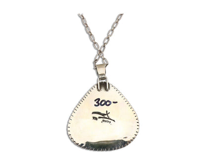 Navajo Necklace 925 Silver Natural Whole Slab Turquoise Signed Pictograph C.80's