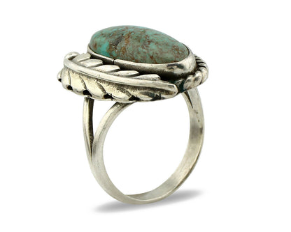 Navajo Ring .925 Silver Turquoise Mountain Signed Artist Apache C.80's