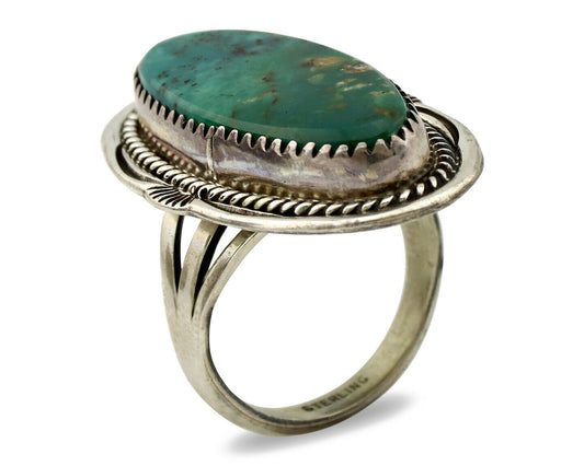 Navajo Ring .925 Silver Kingman Turquoise Artist Signed M Begay C.1980's