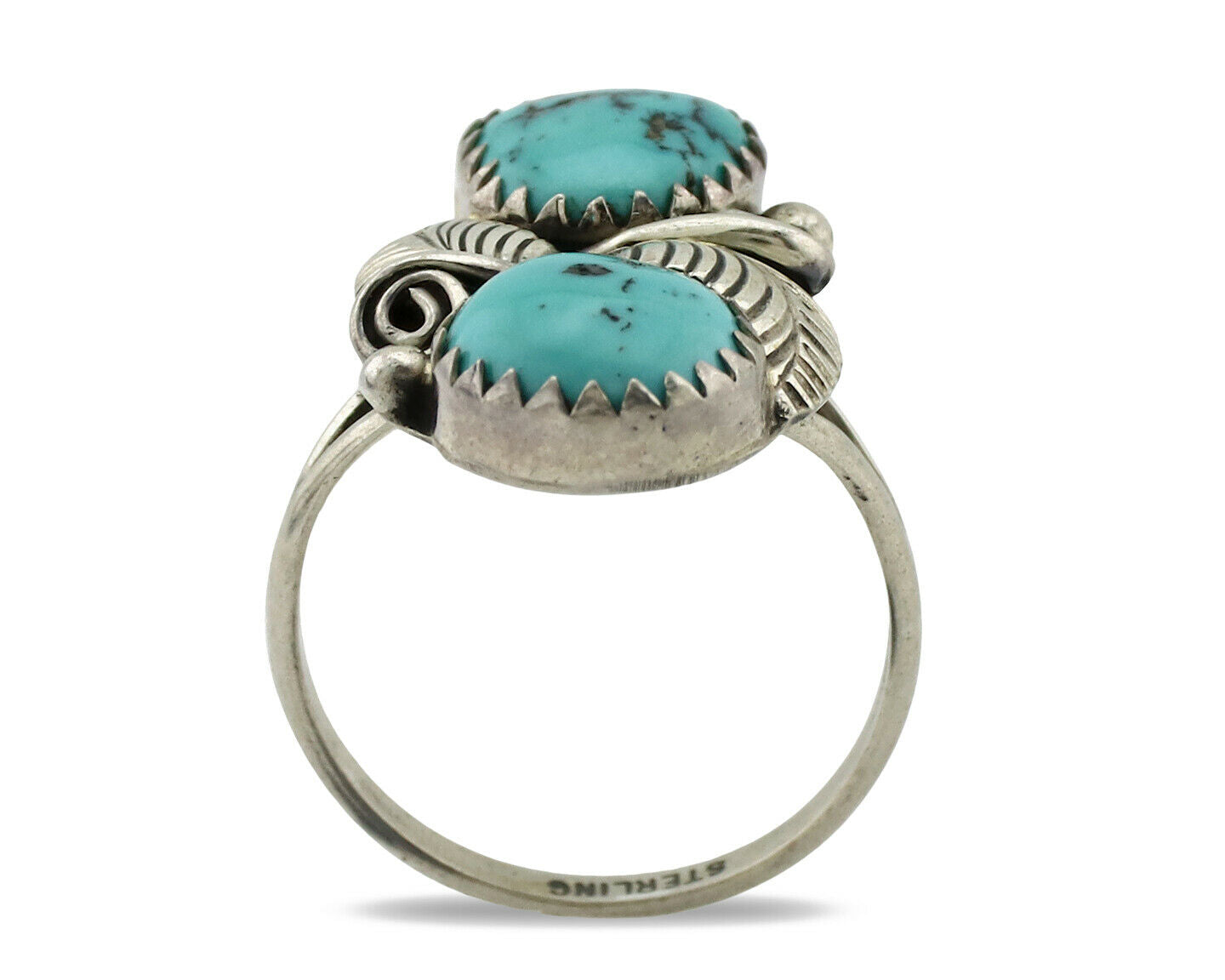 Navajo Ring .925 Silver Natural Blue Turquoise Native American Artist C.1980's