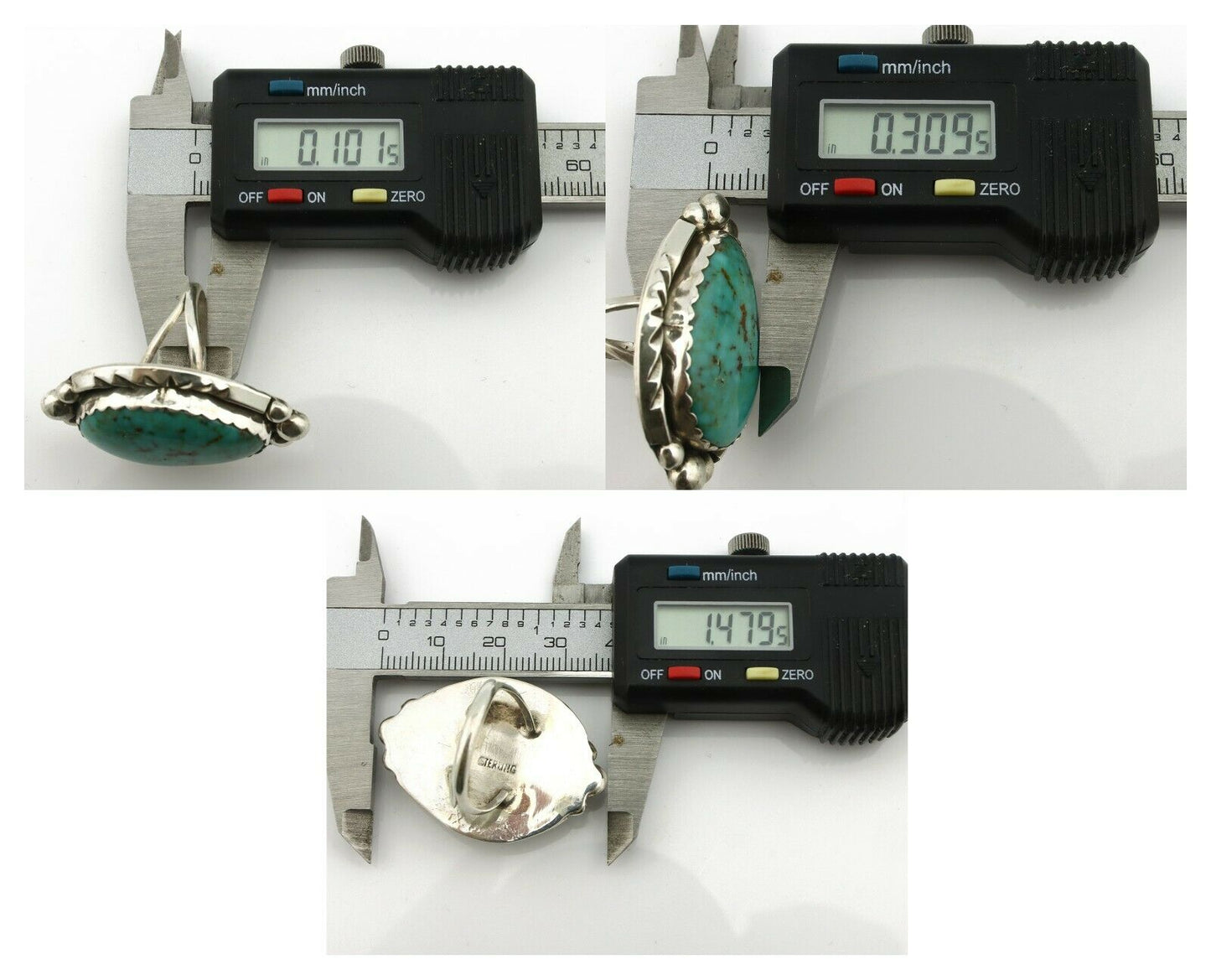 Navajo Ring .925 Silver Turquoise Mountain Native American Artist C.80's