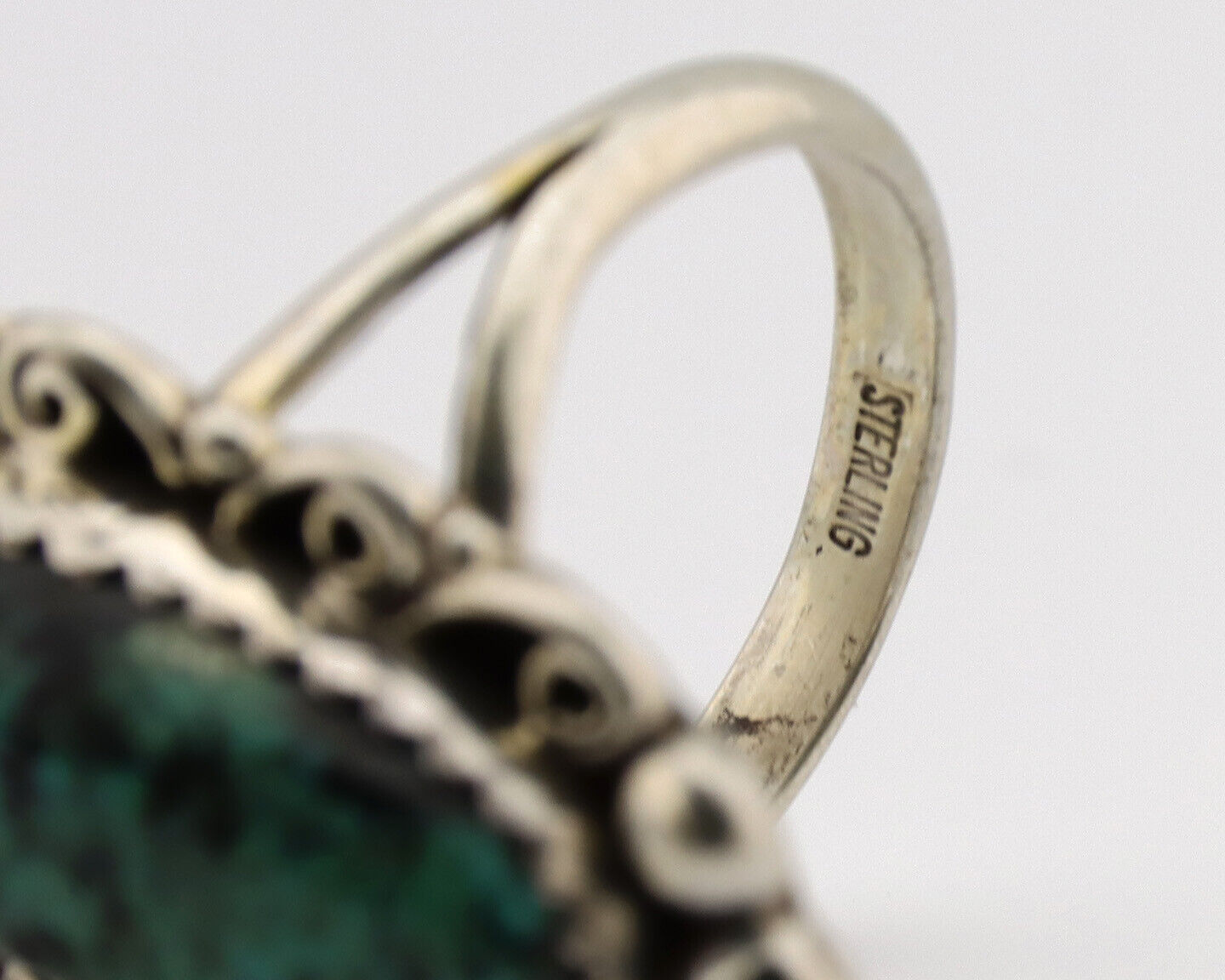 Navajo Ring .925 Silver Spiderweb Turquoise Artist Signed TALHAT C.80's