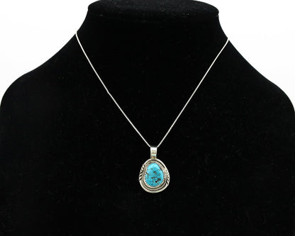Navajo Necklace .925 Silver Morenci Turquoise Signed Anna Begay C.1980's