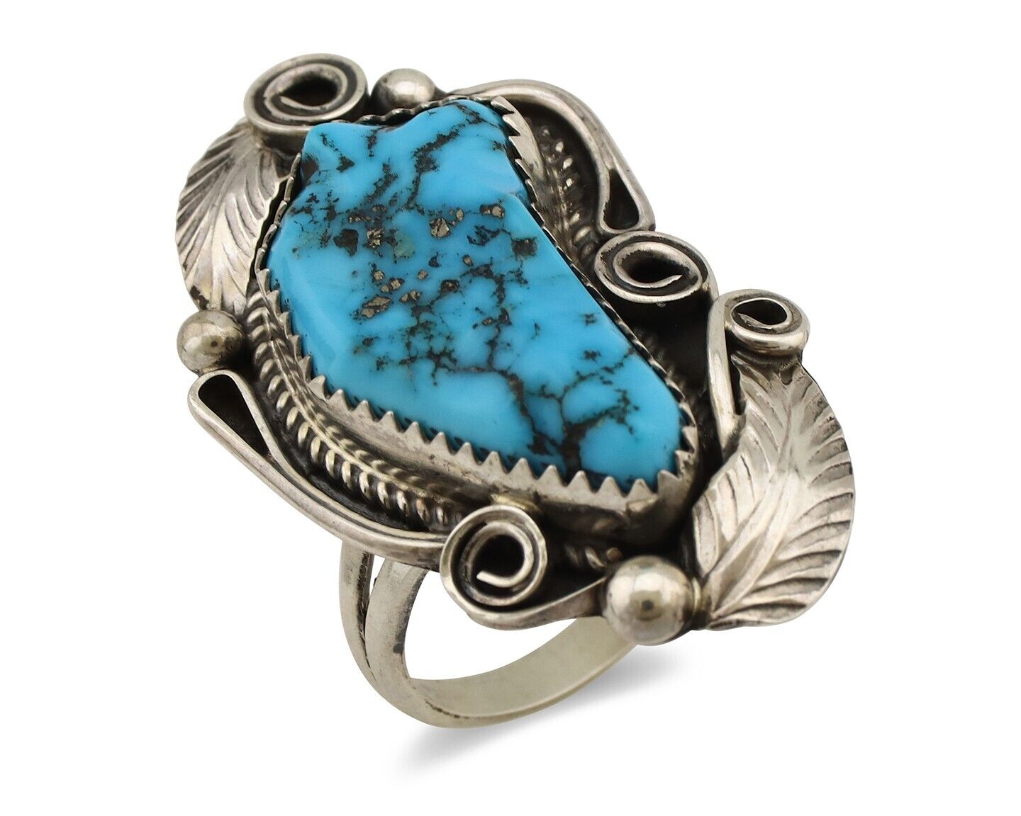 Navajo Inlay Band Ring 925 Silver Blue Morenci Turquoise Signed Justin Morris