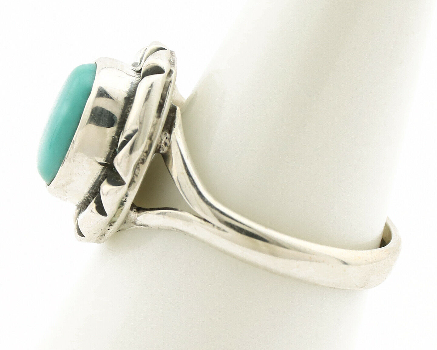 Navajo Ring .925 Silver Kingman Turquoise Artist Signed Gecko C.90's
